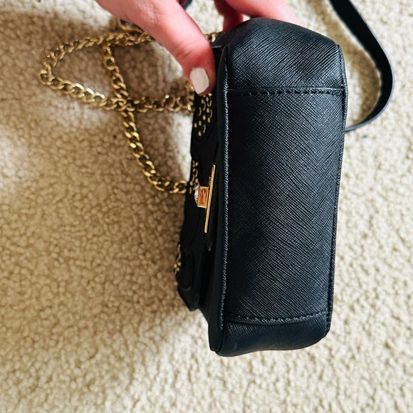 Limited Edition Y2K Juicy Couture Black Leather Hearts Gold Chain Crossbody Bag - Picture 10 of 16